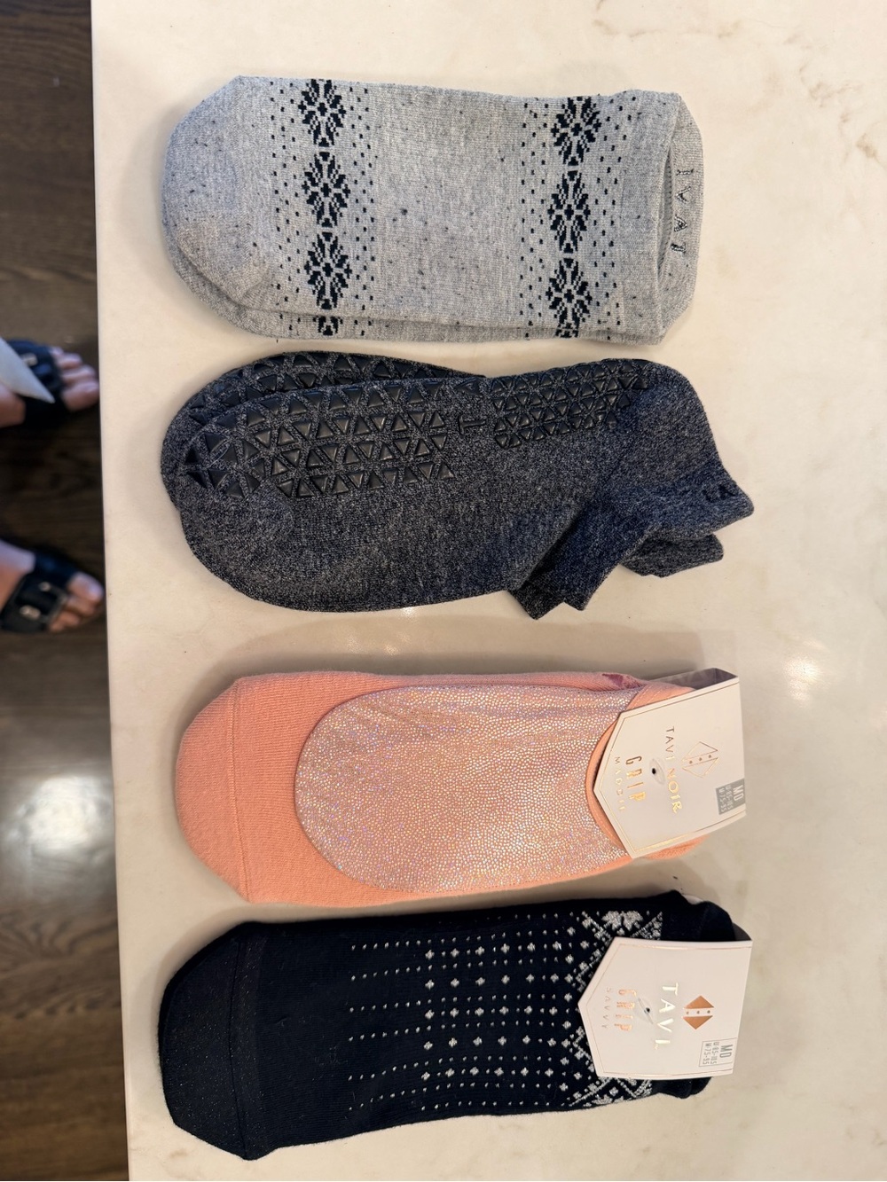 Tavi Pilates and Yoga Grip Socks - Pink (bling), Light Gray, Black and Dark Gray